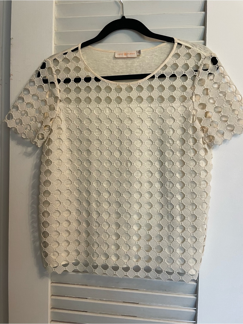 Tory Burch Cream Lace Eyelet Short Sleeve Top